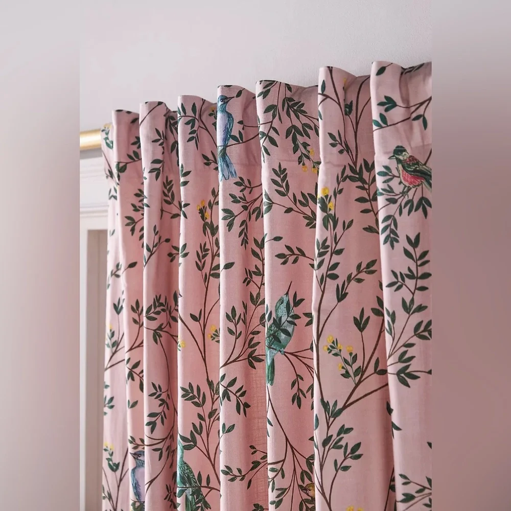Anthropologie Priyanka Organic Cotton Printed Bird Set of 2 Curtains - Picture 2 of 3